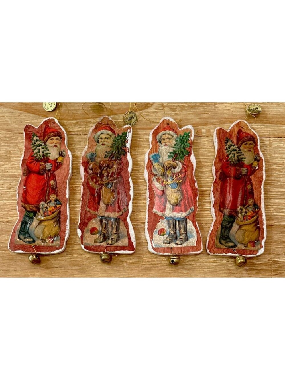 Kurt Adler Ornaments Vintage Decoupage Wood Santa Christmas Bells - 4